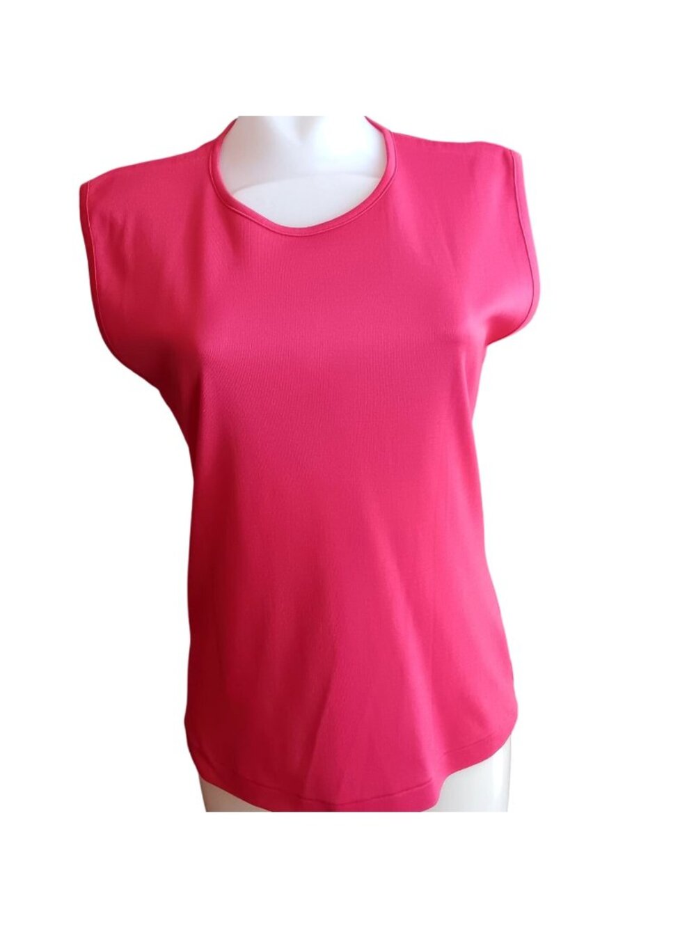Vintage Womens T-shirt Top LARGE Polyester Slinky Sleeveless HOT RED Zipback 80s